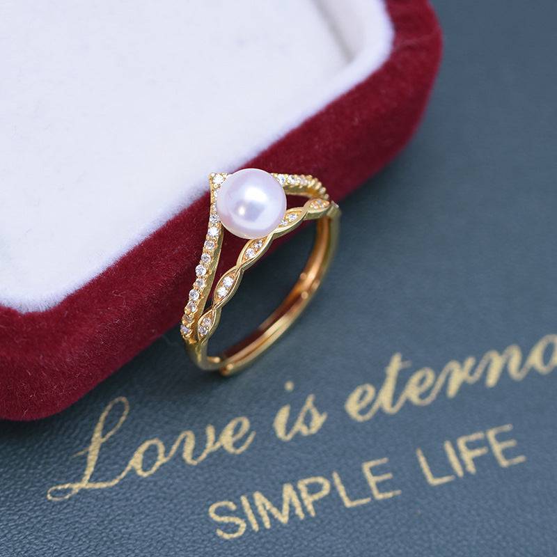 6-7mm Freshwater Pearl & Crown CZ Ring