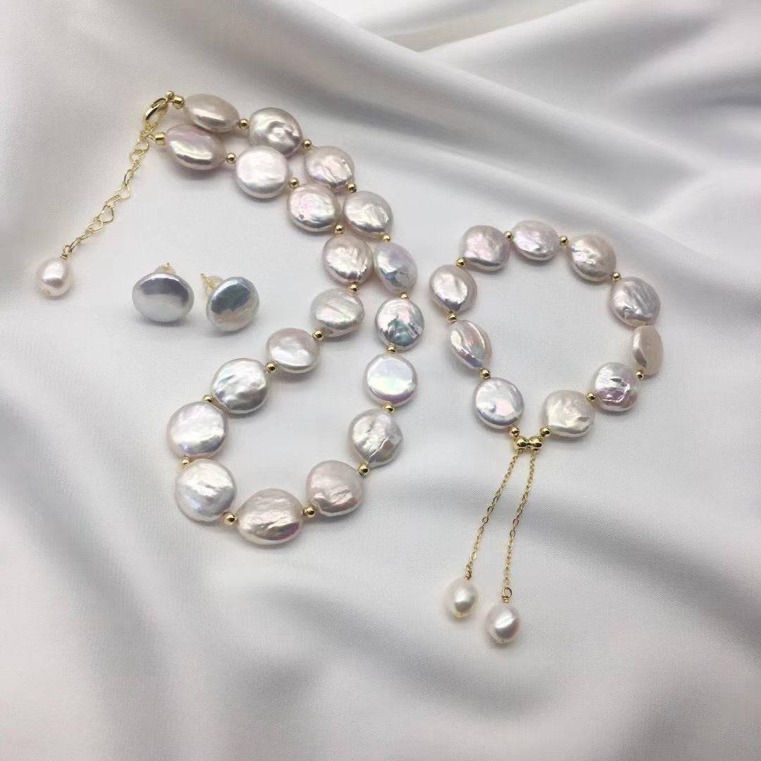 Coin Pearl Necklace Bracelet and Earrings (Purchase Individually)