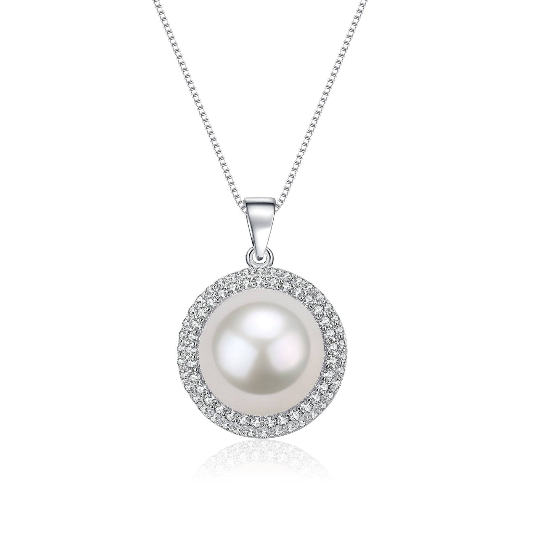Classic White Freshwater Button Pearl Pendant Ear Stud Earrings Set