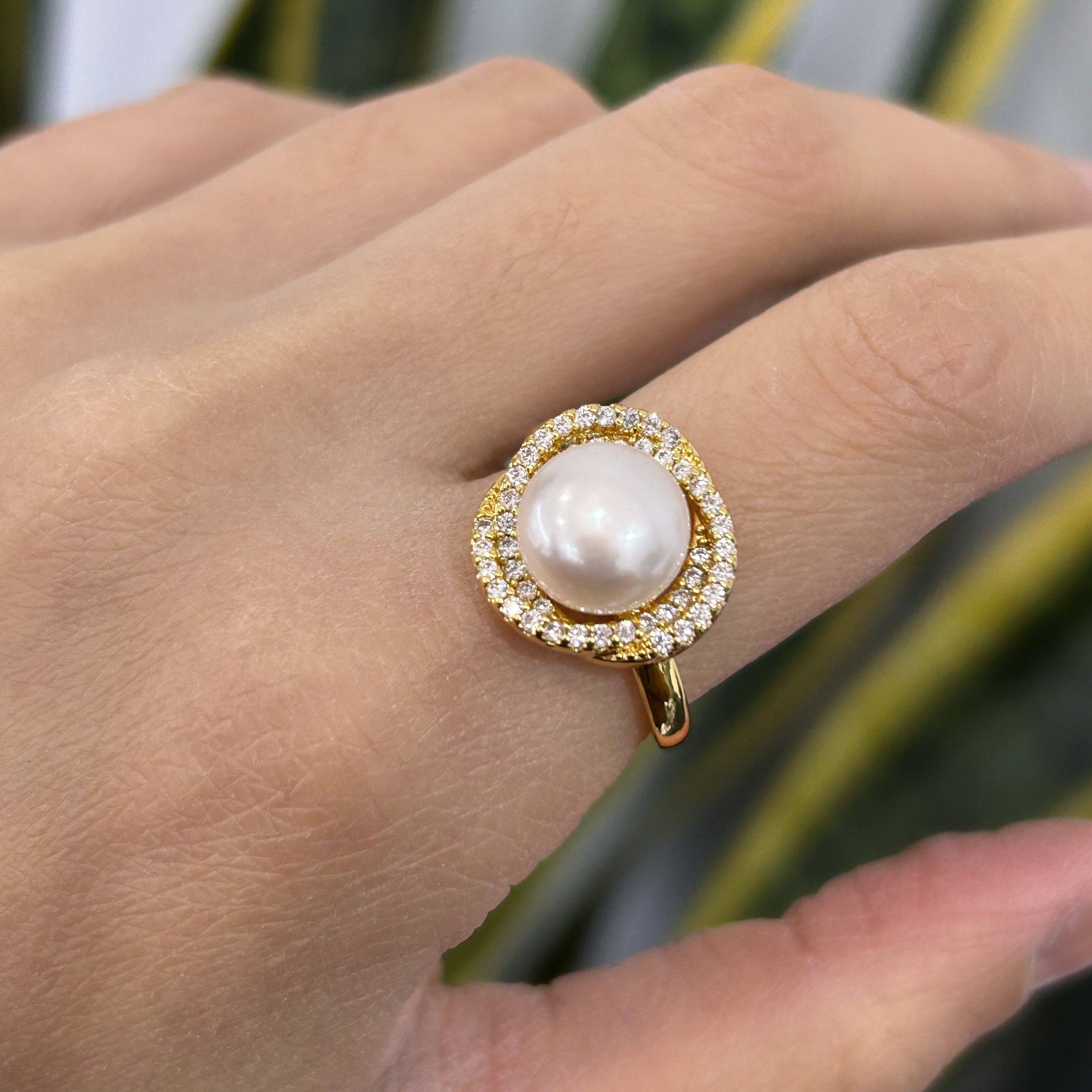 Floral CZ Button Pearl Jewelry Set