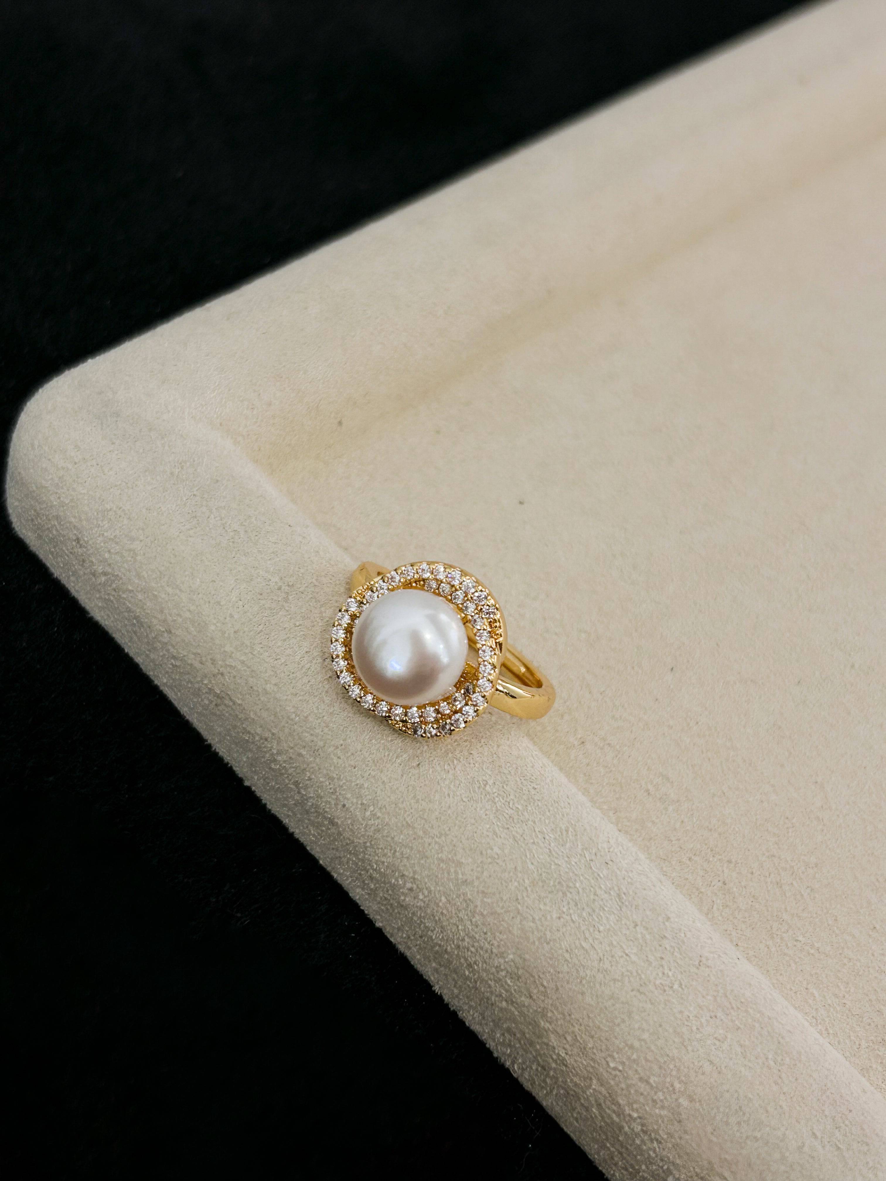 Floral CZ Button Pearl Jewelry Set