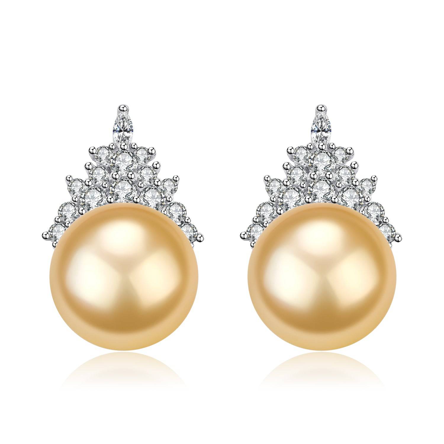 Golden South Sea Pearl & Queen Necklace Earrings (Purchase Individually)