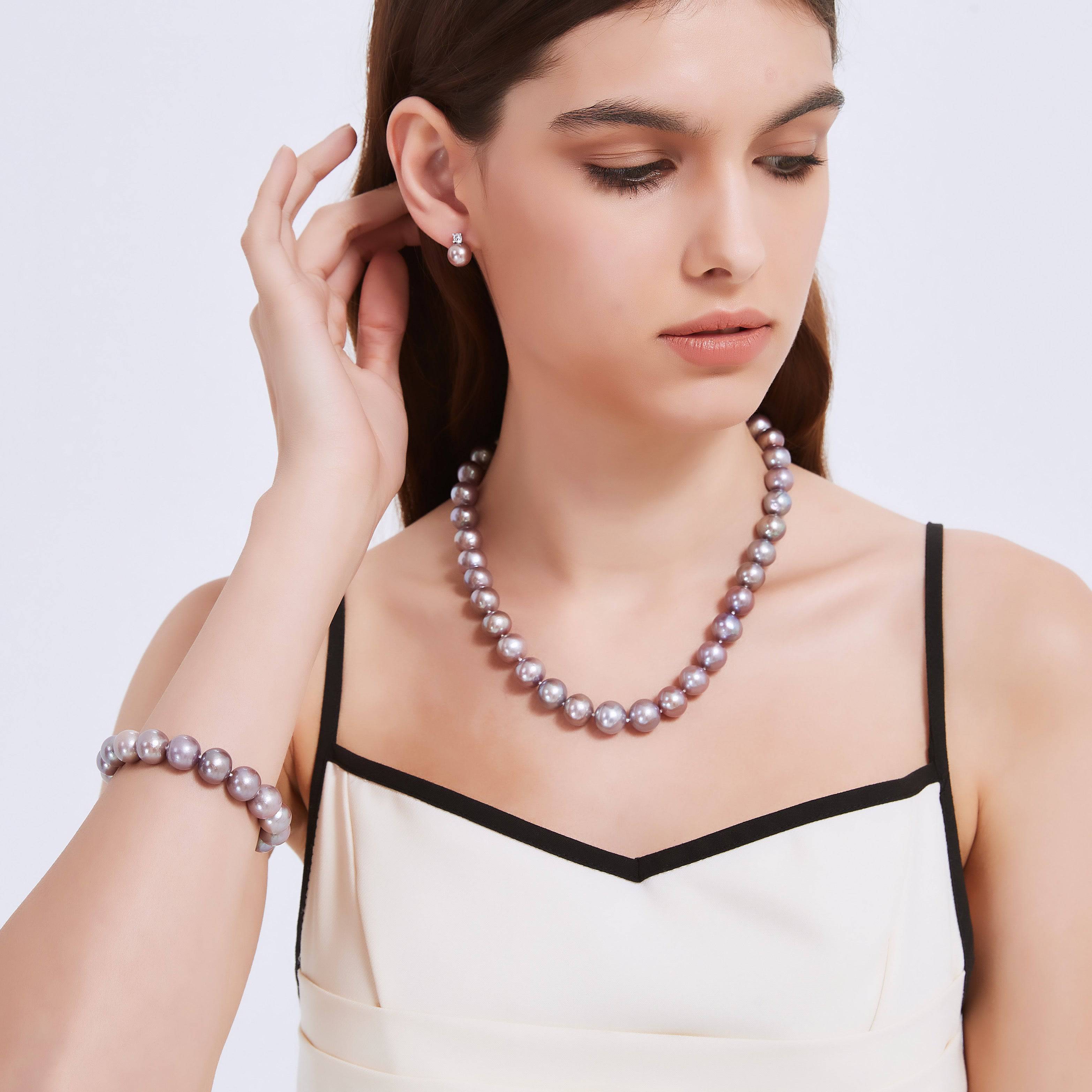 Purple 10-12mm Edison Pearl Necklace and Bracelet Set