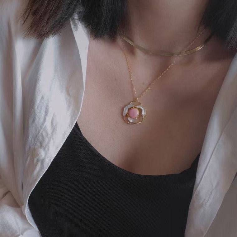 Rose Pink Queen Conch Pearl Necklace & Earrings Set (Purchase Individually)