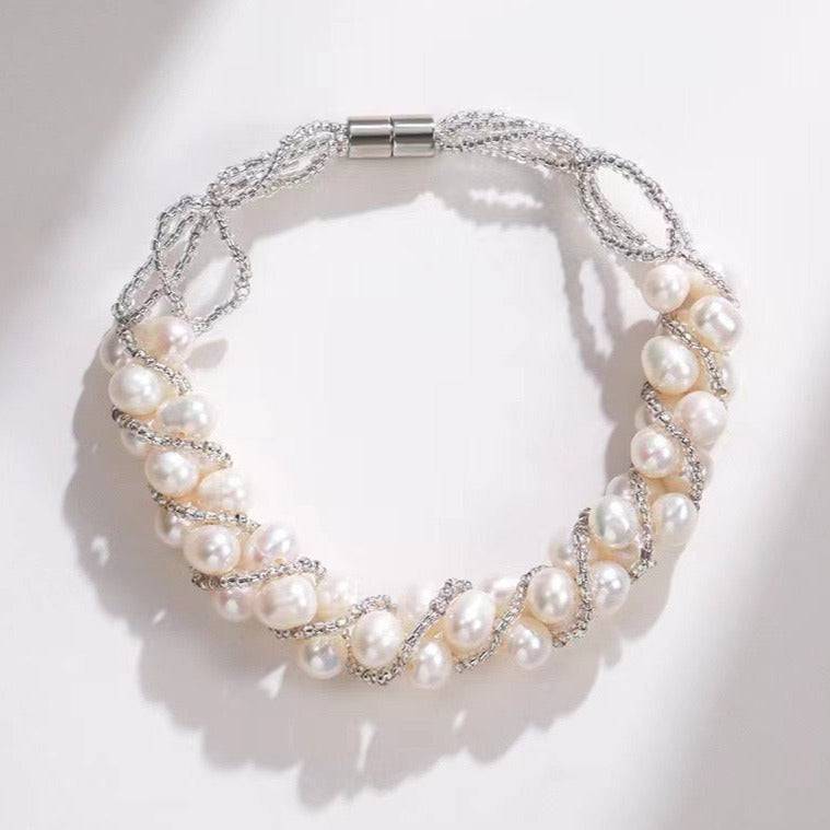 White Freshwater Pearls Twist Braided Necklace & Bracelet (Purchase Individually)